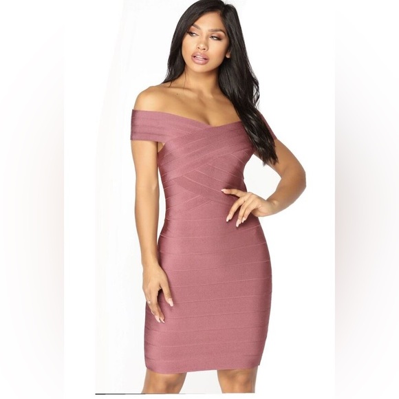 Pink Off Shoulder Cocktail Dress - Picture 1 of 6